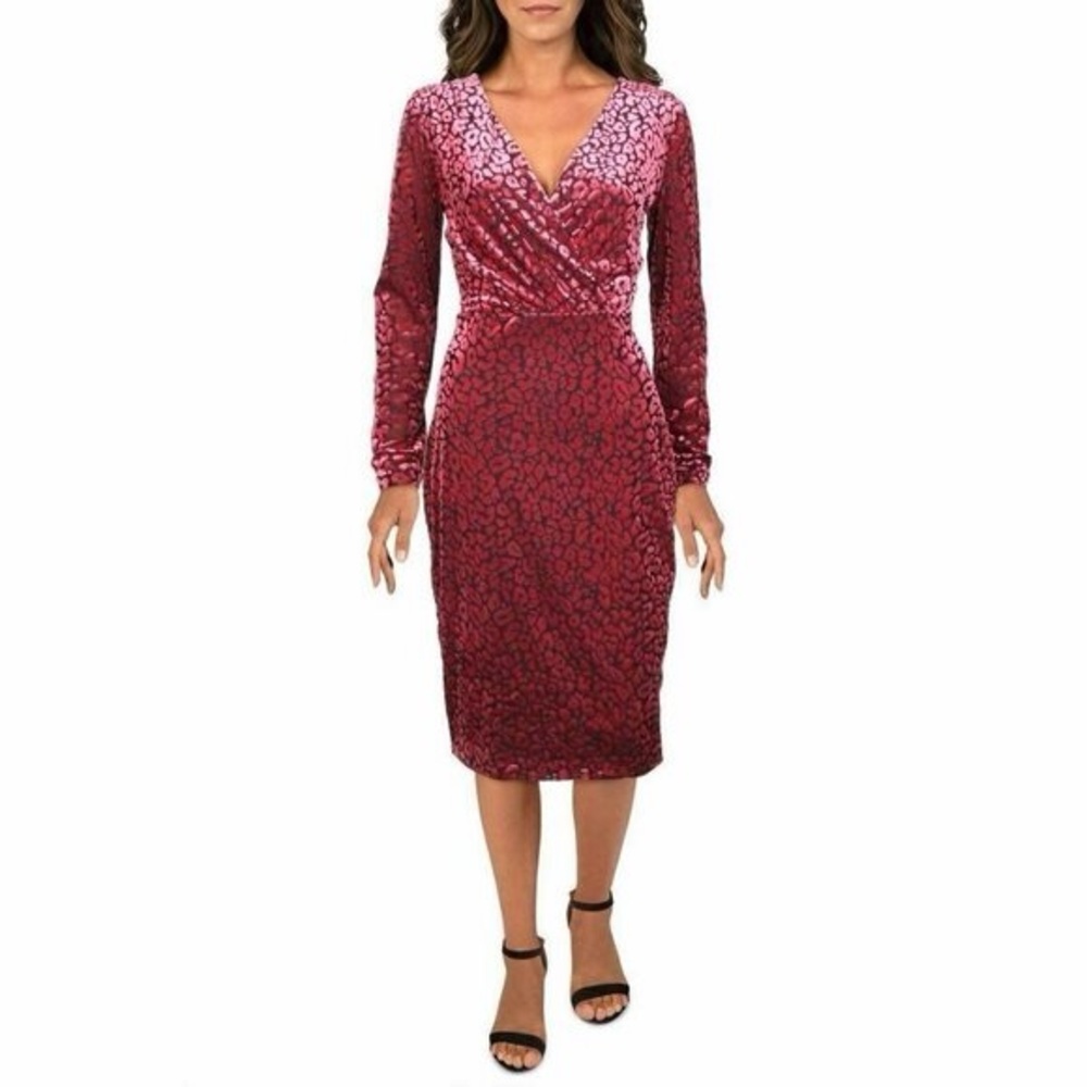 RACHEL ROY 🆕 NWT Fushia and Black Leopard Print Long Sleeve Velvet Midi Dress 0x